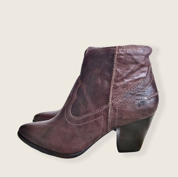 Frye Renee Seam Brown Leather Short Ankle Bootie - Picture 8 of 16